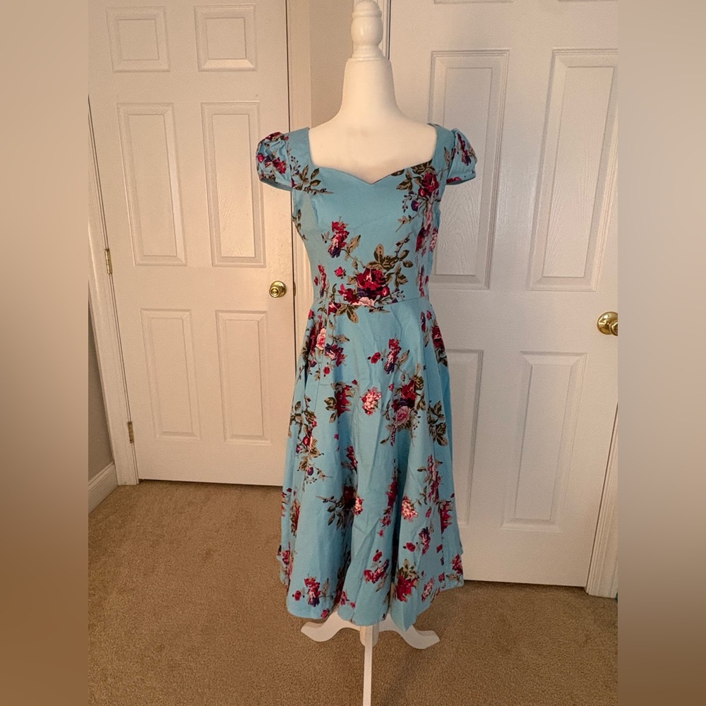 Hearts & Roses Floral Blue Dress